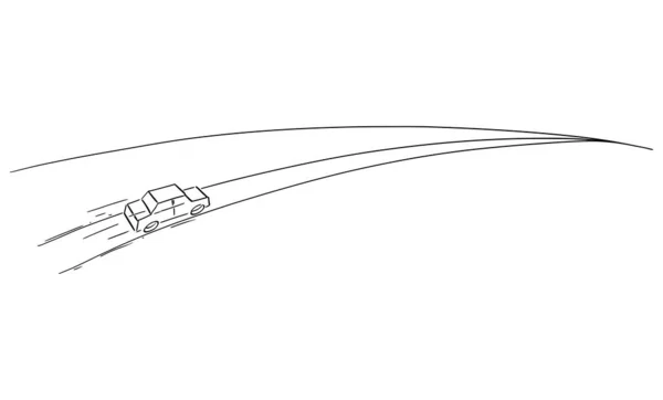 Poruszający się samochód daleko nad horyzontem, Ilustracja kreskówki wektora — Wektor stockowy
