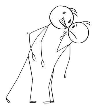 Adam Büyük Tehlikeli Adam 'la tartışıyor ya da kavga ediyor, Vektör Çizgi Film Sopası Çizimi