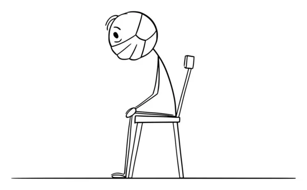 Frustrierter Mann sitzt während der Coronavirus Covid-19 Quarantäne zu Hause eingesperrt, Vector Cartoon Strichmännchen Illustration — Stockvektor