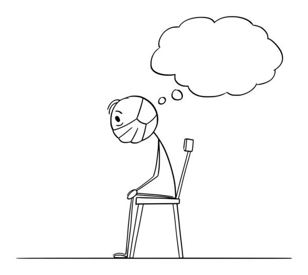 Frustrovaný muž sedí uzamčen doma během koronaviru Covid-19 karantény a myšlení, vektorové kreslené figurky ilustrace — Stockový vektor