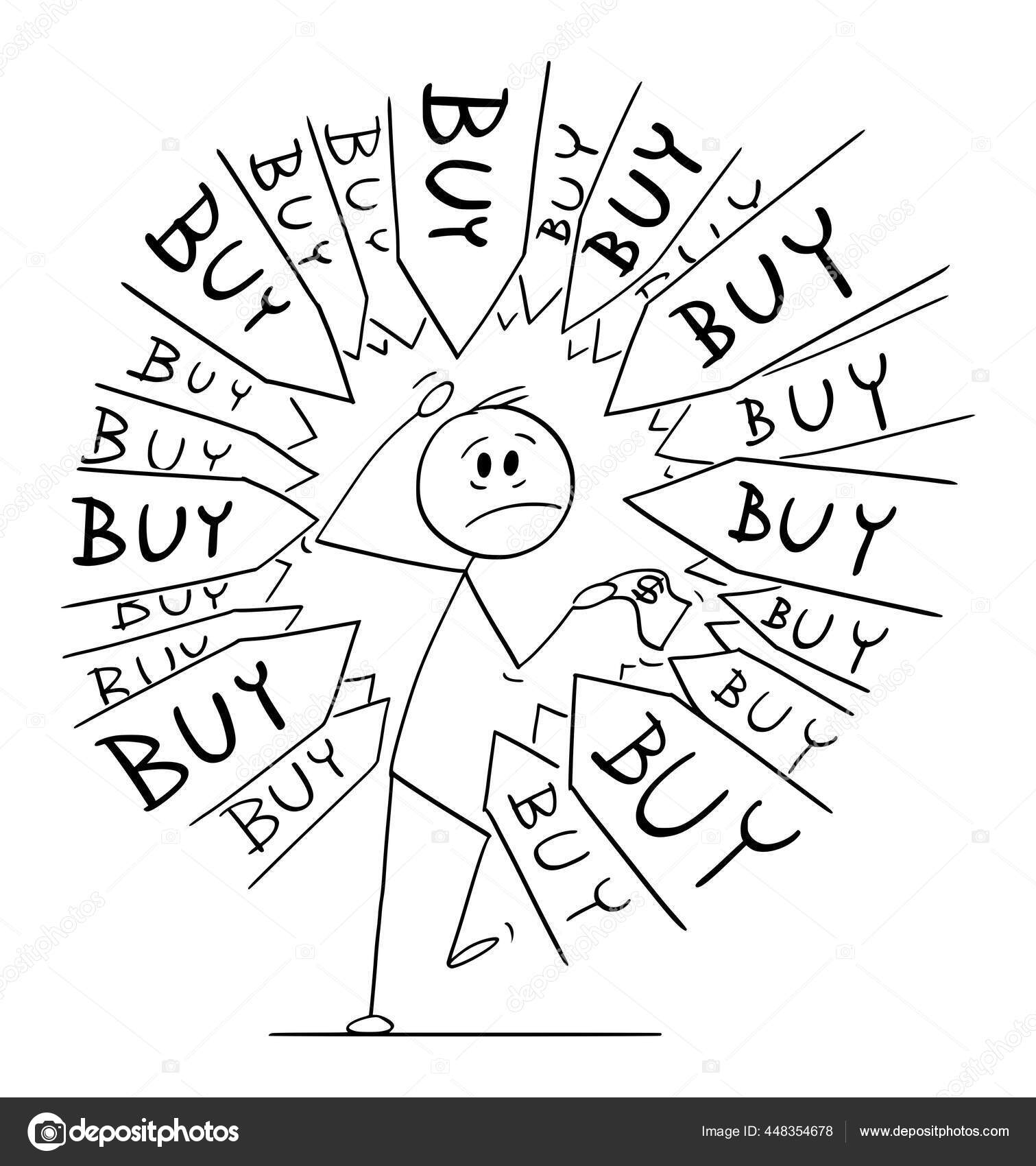 Customer or Client Under Pressure to Buy Something, Vector Cartoon Stick  Figure Illustration Stock Vector Image by ©ursus@ #448354678