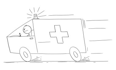 Ambulans Acil Durum, Vektör Çizgi Film Yapıştırıcısı Çizimi