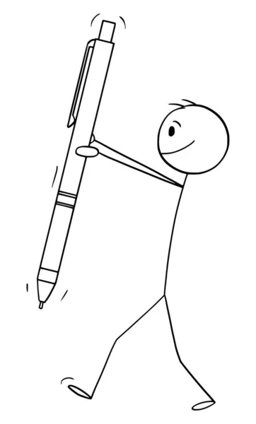 Uomo o uomo d'affari che tiene la penna, illustrazione della figura del bastone del fumetto del vettore — Vettoriale Stock