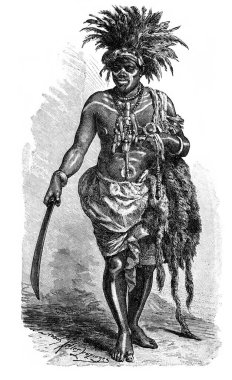 Kongo Cumhuriyeti, Loango Sahili 'nden geleneksel Afrika Şaman ve Şifacı. Afrika Tarihi ve Kültürü. Antika Vintage Illustration. 19. yüzyıl..