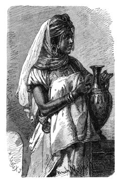 Kabylia 'dan Berber Kadın. Bugün Kuzey Cezayir. Kuzey Afrika Tarihi ve Kültürü. Antika Vintage Illustration. 19. yüzyıl..