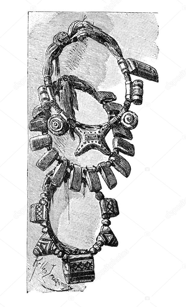 Tuareg Gri Gri Amulets and Necklaces.History and Culture of North Africa. Antique Vintage Illustration. 19th Century