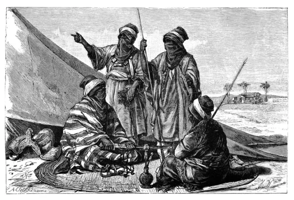 Hommes Touaregs Berbères Armés.Histoire et Culture de l'Afrique du Nord. Illustration Vintage antique. 19ème siècle — Photo