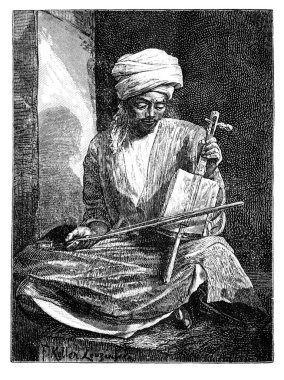 Kahire, Mısır 'dan Arap müzisyen. Kuzey Afrika tarihi ve kültürü. Antika Vintage Illustration. 19. yüzyıl.