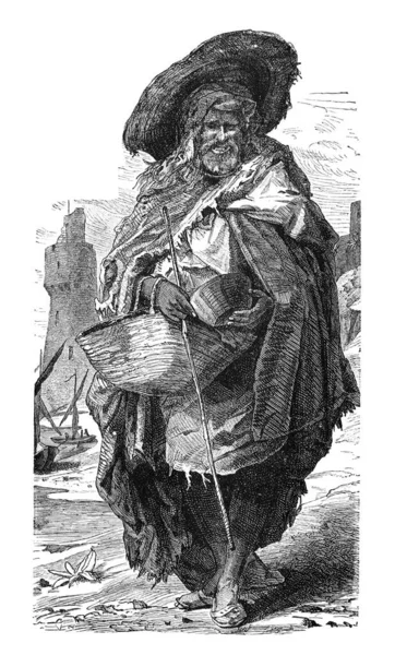 Poor Arab Beggar. History and Culture of North Africa. Antique Vintage Illustration. 19th Century — 图库照片