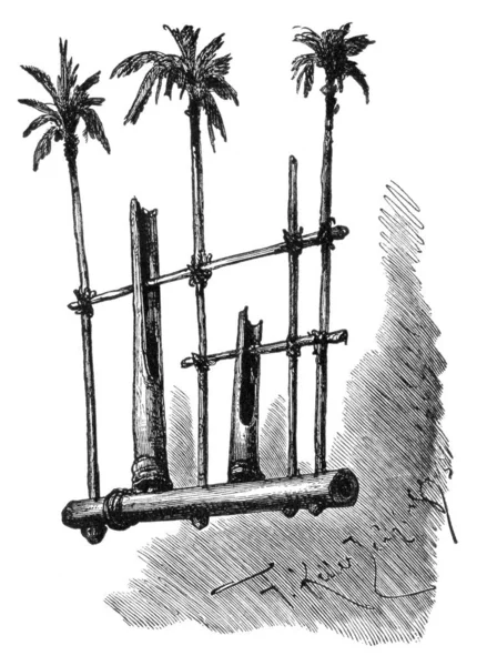 Anklung, Musical Instrument, West Java, Indonesia.History and Culture of Asia. Antique Vintage Illustration. 19th