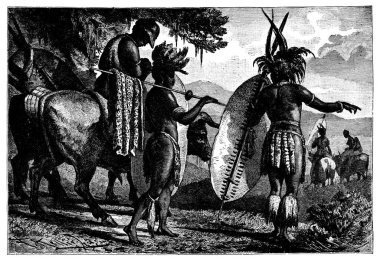 Zulu İnsanları Harekete Geçiyor. Afrika Tarihi ve Kültürü. Antika Vintage Illustration. 19. yüzyıl..