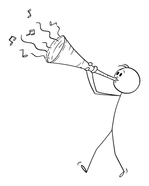Músico tocando música no trompete grande, Vector Cartoon Stick Figura Ilustração —  Vetores de Stock
