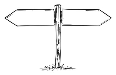 Boş Tahta Yön İşareti, Sol ve Sağ Ok. El Çizimi ve Resimler