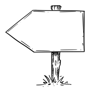 Boş Tahta Yön İşareti. El Çizimi ve Resimler