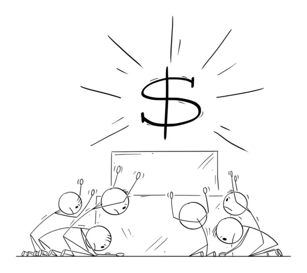 Groupe de personnes ou d'hommes d'affaires adorent ou invoquent l'argent ou symbole de dollar comme Dieu.Illustration vectorielle de figure de bâton de dessin animé — Image vectorielle