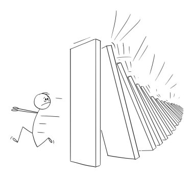 Düşen Domino Barışından Kaçan Adam, Domino Efekti, Vektör Çizgi Film Çizgi Filmi Çizimi