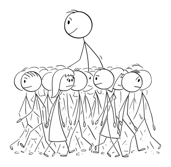 Big Man Walking in Average Crowd, Individuality and Distinctiveness, Vector Cartoon Stick Figure Illustration — Stock Vector