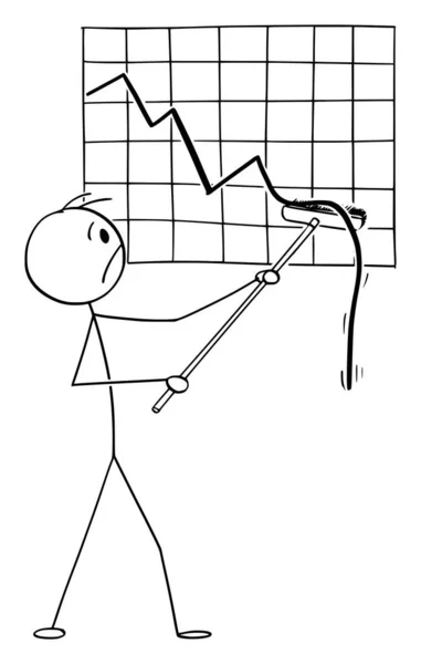Бізнесмен або трейдер розроблений падаючим фінансовим графом, Векторна мультиплікаційна ілюстрація наклейок — стоковий вектор