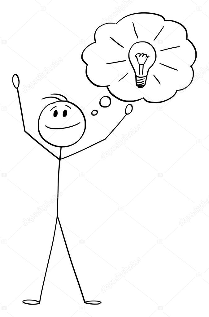 Man or Businessman Just Got Idea, Answer or Solution, Vector Cartoon Stick Figure Illustration