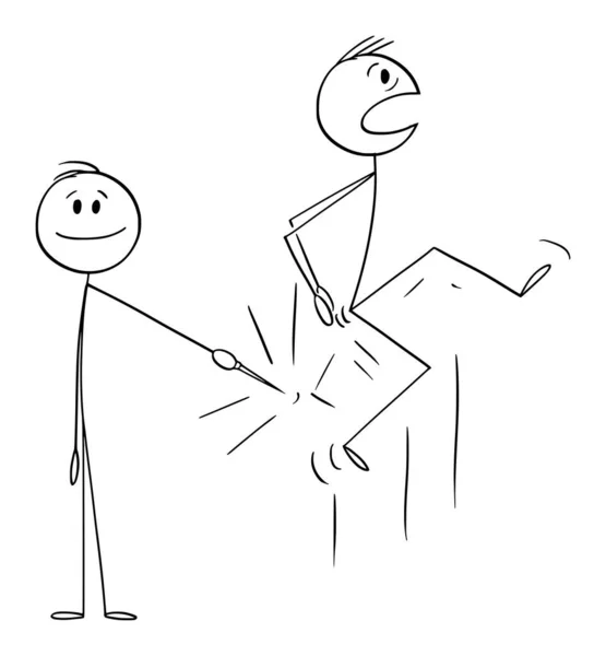 Person Stabbing or Pricking Another Man in His Bottom or Butt , Vector Cartoon Stick Figure Illustration — Stok Vektör