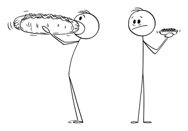 Person Enjoying Big Fast Food Hot Dog, Vector Cartoon Stick Figure Illustration — Stock Vector