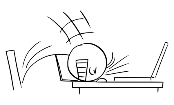 Biznesmen lub pracownik Banging Head przeciwko biurku, Wektor Cartoon Stick ilustracja rysunek — Wektor stockowy
