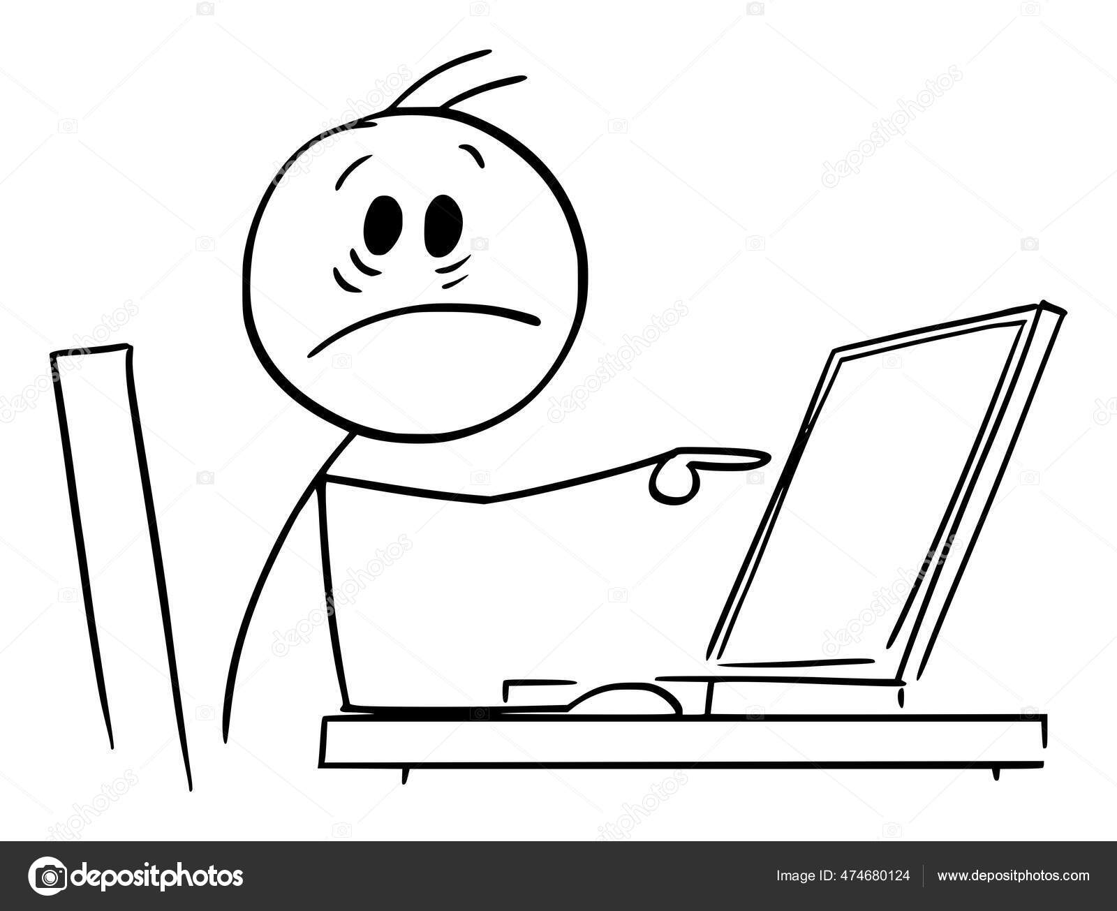 Шокированный Человек, Работающий В Офисе И Показывающий На Дисплей.