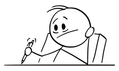 Hüsrana uğramış El Yazımı Kalem, Yazar İlham Arıyor, Vector Çizgi Çizgi Çizim Çizimi