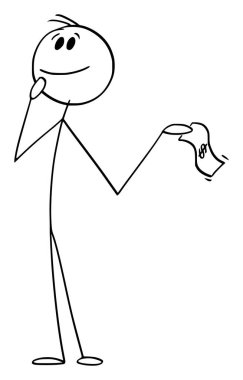 Para Birimi Tasarısı Tutan Kişi Para Yatırımını Düşünüyor, Vektör Çizgi Film Çizimi Çizimi