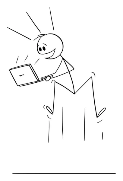 Pessoa feliz com computador comemorando o sucesso, ilustração da figura da vara dos desenhos animados do vetor — Vetor de Stock