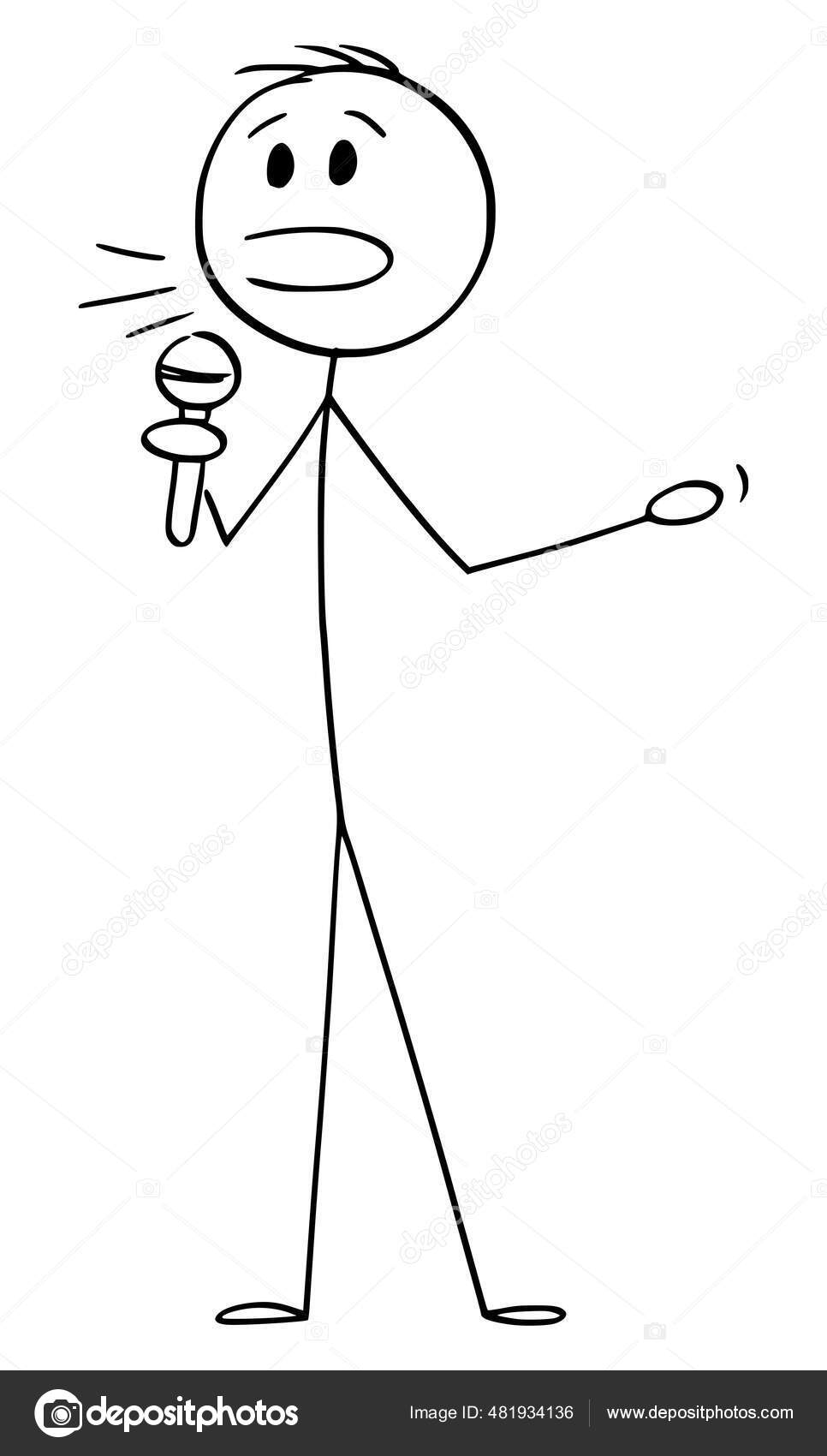 Image vectorielle Personne ou conférencier de conférence publique parlant  au microphone, illustration vectorielle de figure de bâton de bande  dessinée par ©ursus@zdeneksasek.com - 481934136, image size:966x1700