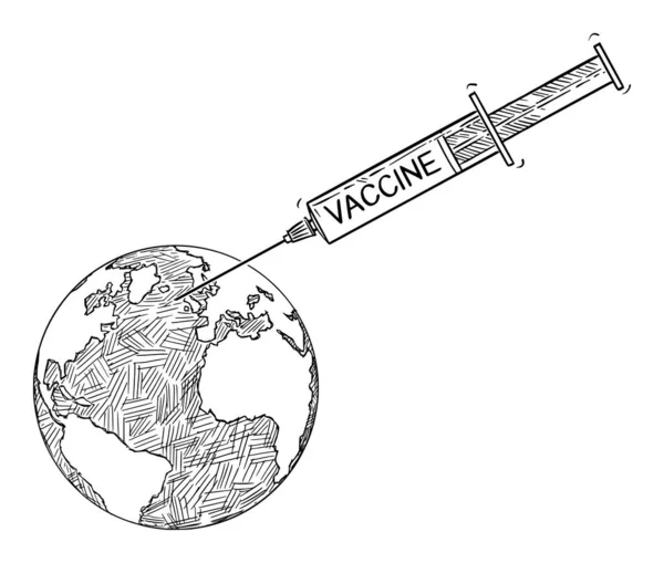 Vaccin Planète Terre avec seringue, illustration vectorielle de bande dessinée — Image vectorielle