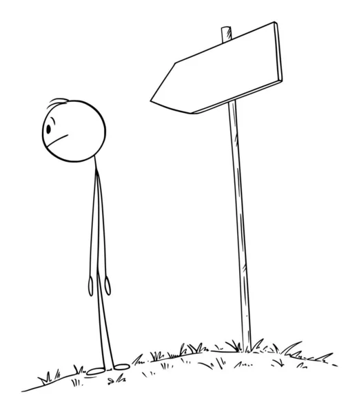Person auf dem Weg, Blick auf Zukunft oder Ziel, Vektor-Cartoon-Strichmännchen-Illustration — Stockvektor