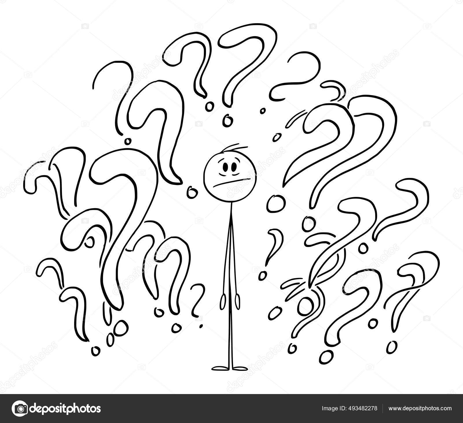 Stickman cartoon man standing with question mark Vector Image