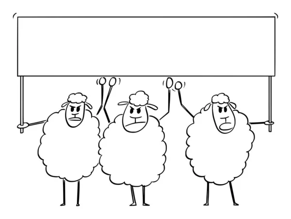 Folle di pecore che tengono il segno vuoto, illustrazione del fumetto vettoriale — Vettoriale Stock