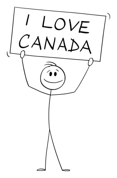 Osoba Holding I love Canada Sign, Vector Cartoon Stick Figure Illustration — Stockový vektor