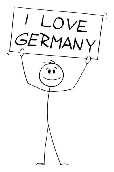 Person Holding Ich liebe Deutschland Zeichen, Vektor Cartoon Strichmännchen Illustration — Stockvektor