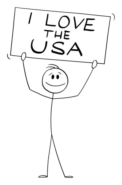 Pessoa Segurando Eu amo EUA sinal, Vector Cartoon Stick Figura Ilustração —  Vetores de Stock