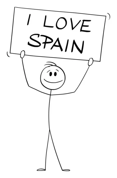 Holding I love Spain Sign, Vector Cartoon Stick Figure Illustration — стоковий вектор