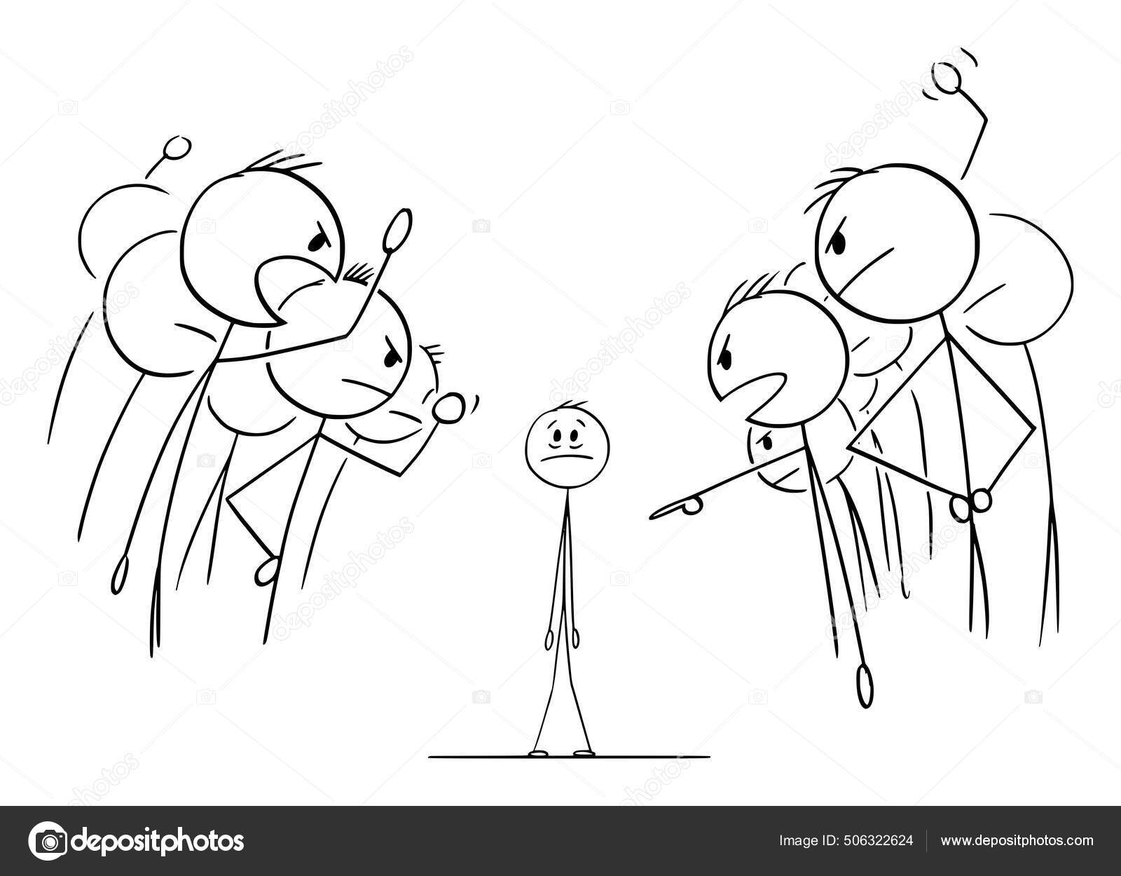 群衆や人や同僚は、有罪人を非難しています,ベクトル漫画スティック図イラスト ストックベクター ©ursus@zdeneksasek.com  506322624, image size:1600x1250