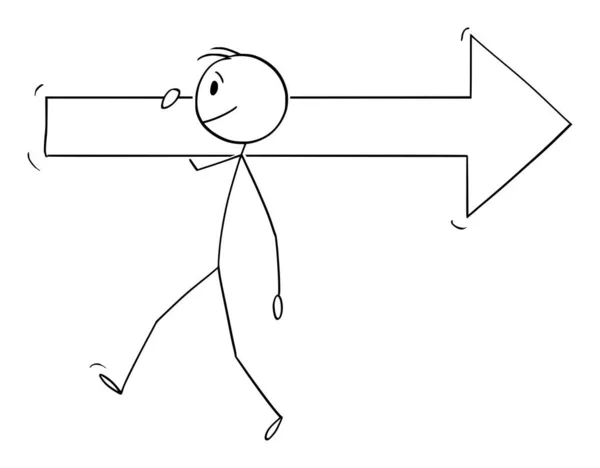 Personne marchant portant une grande flèche, illustration vectorielle de figure de bâton de dessin animé — Image vectorielle