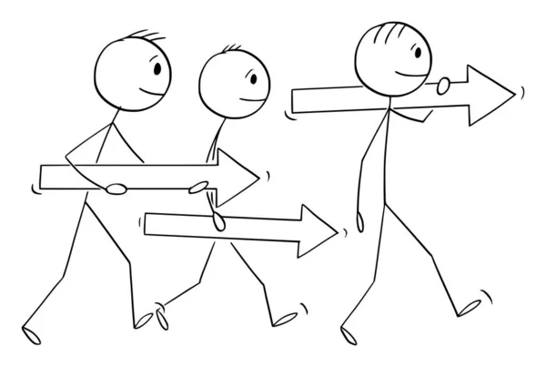 Gruppe von Menschen oder Geschäftsleuten, die der Richtung folgen, Vector Cartoon Stick Figure Illustration — Stockvektor