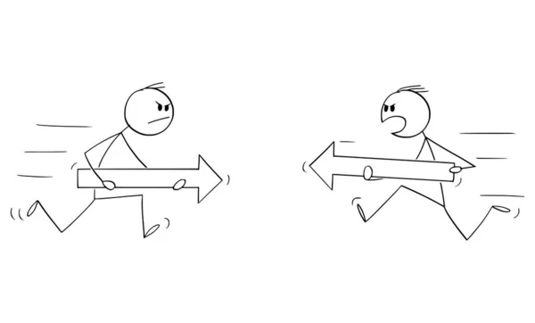 Two Persons or Businessmen Fighting About Direction Choice , Vector Cartoon Stick Figure Illustration Royalty Free Stock Illustrations
