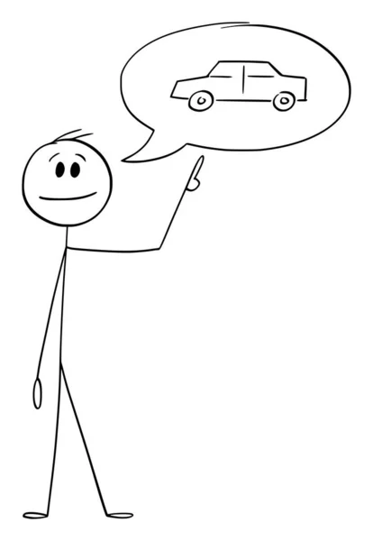 Person eller återförsäljare talar om bil, vektor tecknad Stick Figur Illustration — Stock vektor