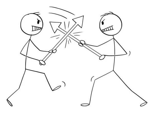 Two Persons or Businessmen Fighting About Direction Choice , Vector Cartoon Stick Figure Illustration Stock Illustration
