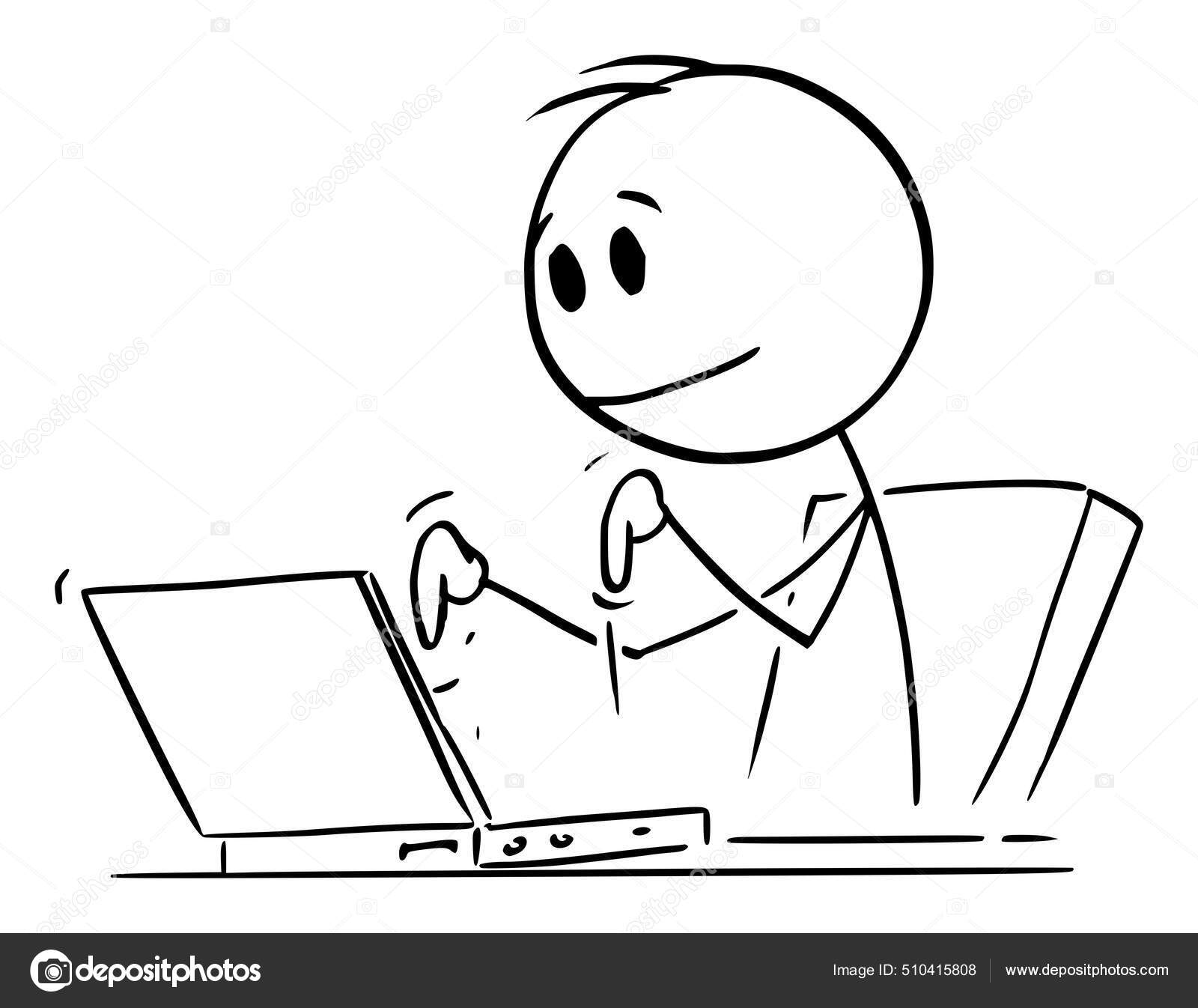 Persona creativa escribiendo o trabajando en la computadora, ilustración de  la figura del palillo de la historieta del vector Vector de stock  #510415808 de ©ursus@zdeneksasek.com, image size:1600x1346