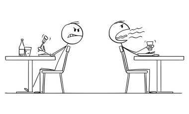 Person Burping After Eating Lunch or Dinner in Restaurant, Vector Cartoon Stick Figure Illustration clipart