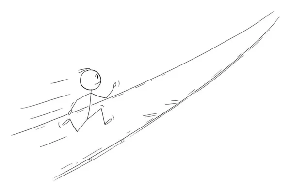 Person or Businessman Running Forward or Uphill for Success , Vector Cartoon Stick Figure Illustration — Stockový vektor