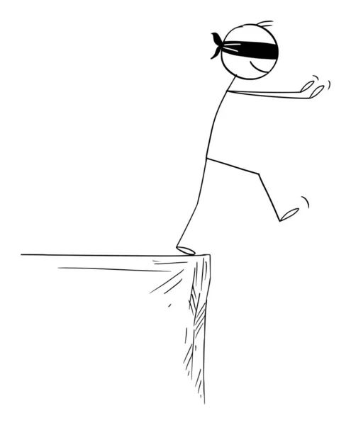 Persona cieca o uomo d'affari che cade dal bordo della scogliera, illustrazione della figura del bastone del fumetto del vettore — Vettoriale Stock