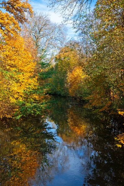 Hösten Natursköna Med Träd Reflektioner Floden Paar Vid Schrobenhausen Bayern — Stockfoto